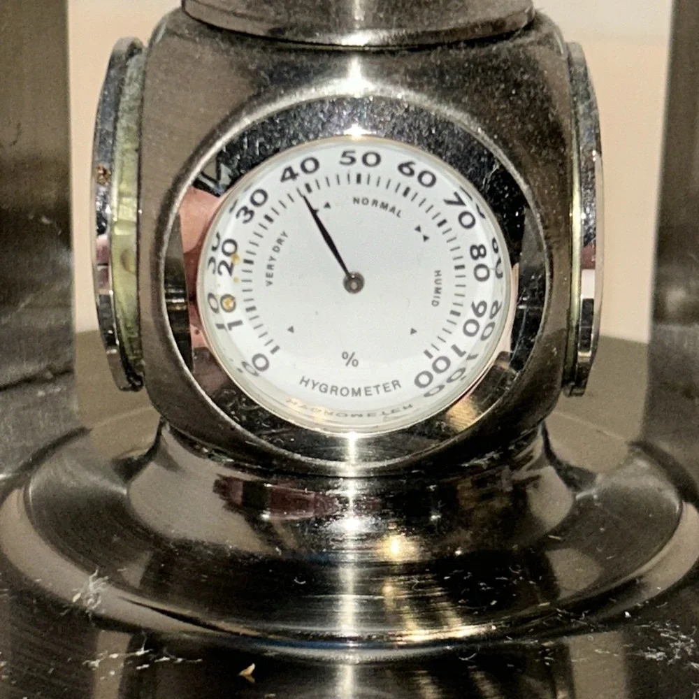 Globe By Alex‎ Kalifano-Chrome Revolving W\ 2 Clocks Thermometer & Hydrometer